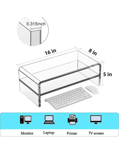Soporte de Monitor Acrílico Wymexen 2 Niveles 40.6x20.3 cm