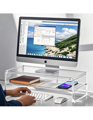 Soporte de Monitor Acrílico Wymexen 2 Niveles 40.6x20.3 cm