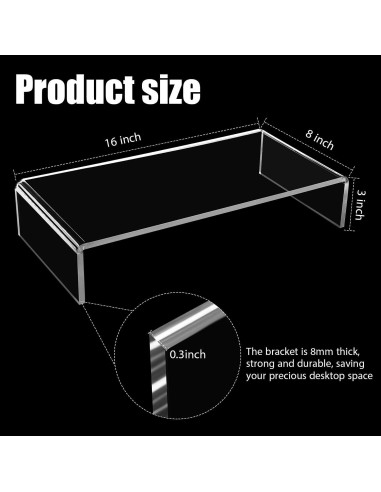 Soporte de Monitor Acrílico Jetec 2 Pcs 41x20x8 cm Transparente
