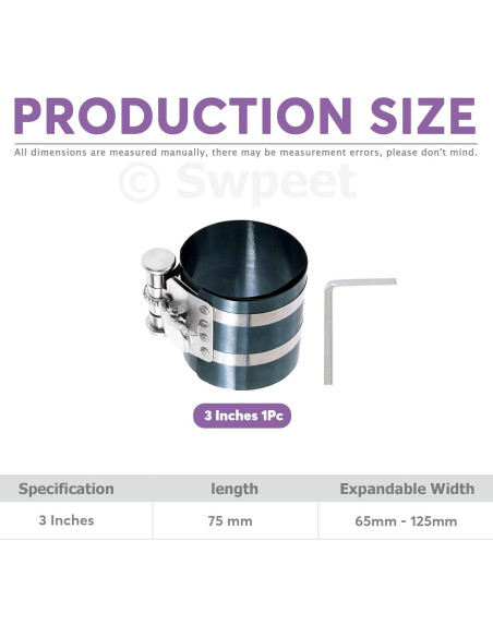 Swpeet Kit 4Pcs Compresor de Anillos de Pistón 75mm