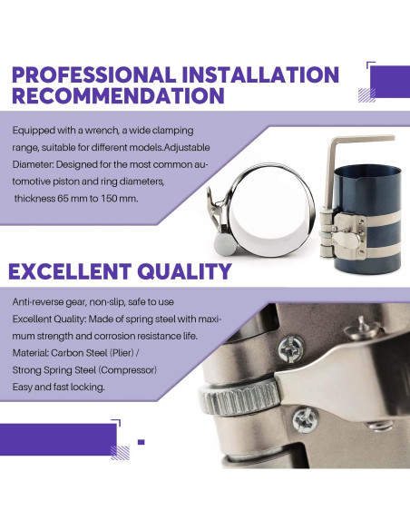 Swpeet Kit 4Pcs Compresor de Anillos de Pistón 75mm