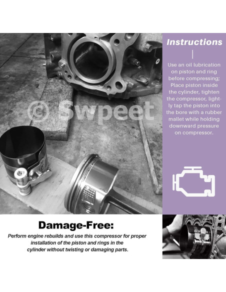 Swpeet Kit 4Pcs Compresor de Anillos de Pistón 75mm
