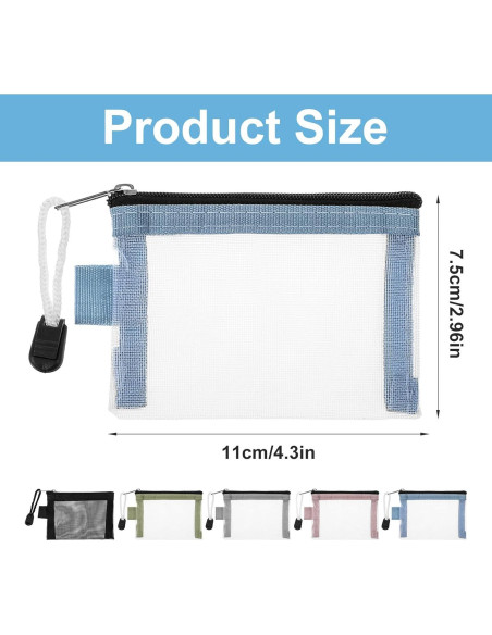 Paquete de 5 Bolsas de Malla Nylon con Cremallera Lnngub 11x7.5cm