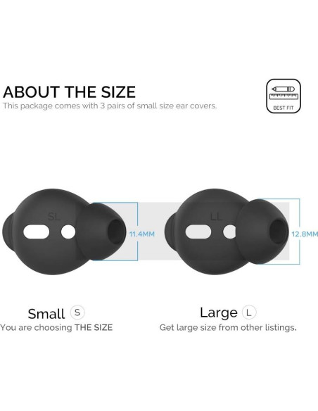 AhaStyle Tapones de Silicona para AirPods 3 Pares Pequeños Negro