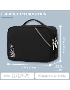 Organizador de Cables Lanola, Bolsa Doble Capa 23x17x10cm - Negro 2