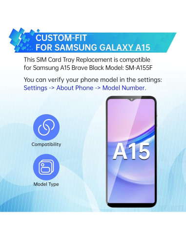 Bandeja de tarjeta SIM Samsung Galaxy A15 SM-A155F Negra