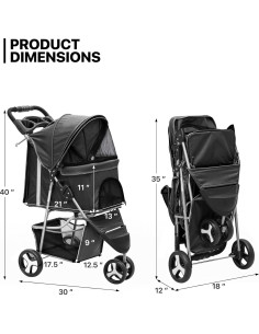 Carrito Plegable para Mascotas MoNiBloom Negro 15 kg 2