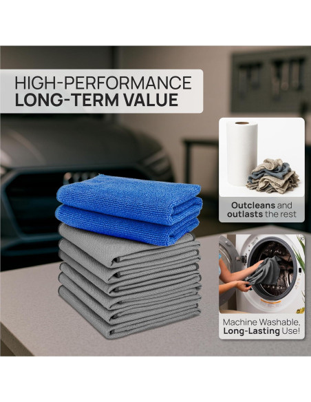 Toallas de Microfibra para Limpieza de Vidrio Auto 8-Pack
