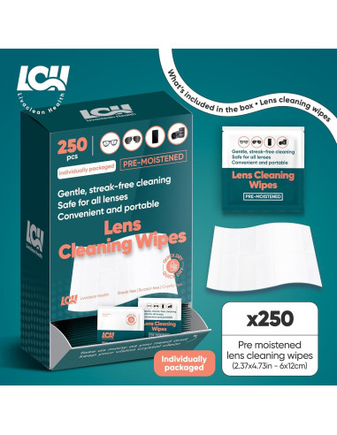250 Toallitas Limpiadoras para Gafas Livaclean - Prehumedecidas