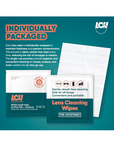 250 Toallitas Limpiadoras para Gafas Livaclean - Prehumedecidas