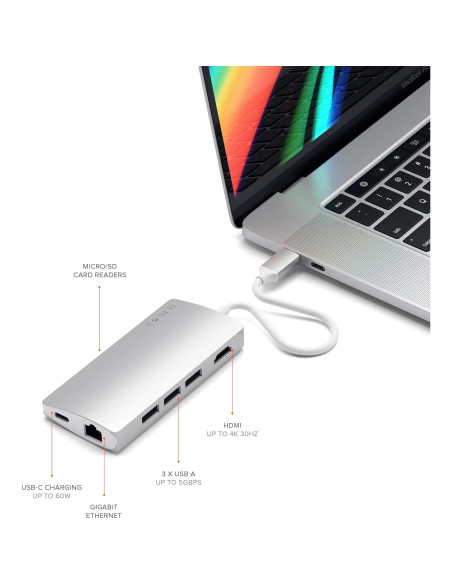 Adaptador Multiport USB-C Satechi V2 8 en 1 4K HDMI 115W