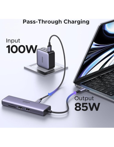 UGREEN Hub USB-C 7 en 1 con HDMI 4K, Ethernet Gigabit y Carga PD 100W