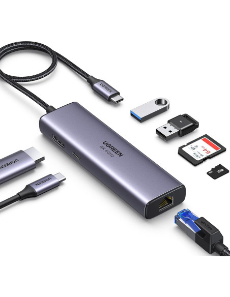 UGREEN Hub USB-C 7 en 1 con HDMI 4K, Ethernet Gigabit y Carga PD 100W