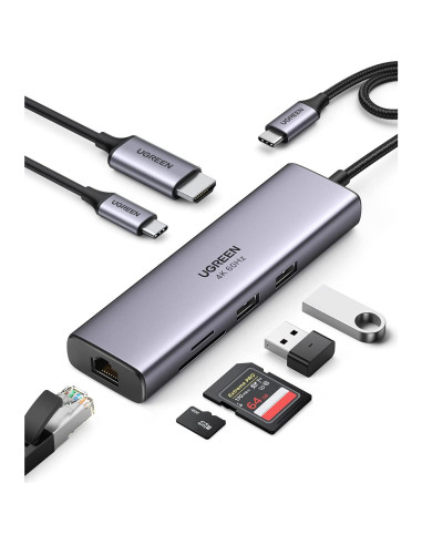 UGREEN Hub USB-C 7 en 1 con HDMI 4K, Ethernet Gigabit y Carga PD 100W