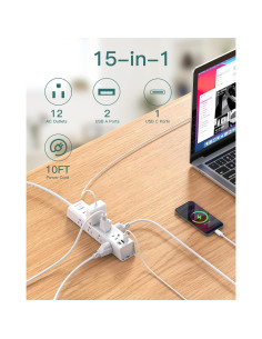 Regleta de Protección Addtam 3m 12 Salidas AC 3 USB Montable 2
