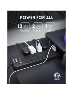 Protector de Sobretensión PLUGTUL 5FT 4080J 12 Salidas USB-C 2
