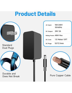 Fuente de Alimentación 24V 2A GAFOULO Adaptador LED 2 Paquetes 2