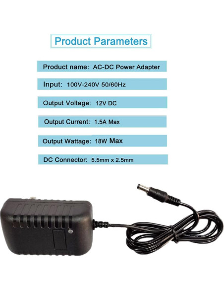 Adaptador de Alimentación 12V 1.5A MTYTOT - 18W