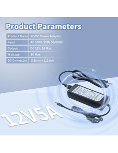 Fuente de Alimentación 12V 5A Waysse Adaptador AC DC 2