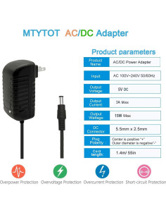 Adaptador de Alimentación DC 5V 3A MTYTOT 15W para LED y CCTV 2