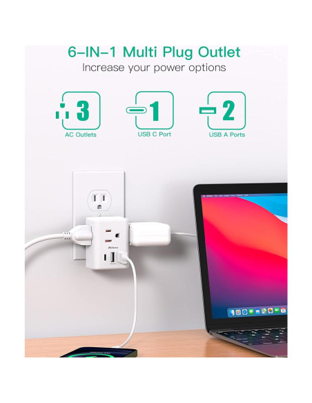 Regleta Extensor de Enchufe Múltiple MIFASO 6 en 1 USB Viaje Regleta Extensor de Enchufe Múltiple MIFASO 6 en 1 USB Viaje