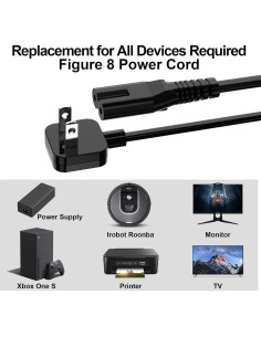 Adaptador de Corriente CA 1.52m Negro Enchufe Plano 2