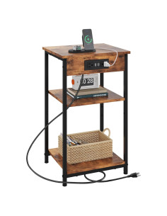 Mesa Lateral WLIVE con Estación de Carga 3 Estantes Marrón
