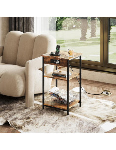 Mesa Lateral WLIVE con Estación de Carga 3 Estantes Marrón 2