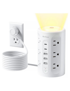 Torre de Regletas AnnTane con Luz Nocturna y 12 Salidas AC/USB