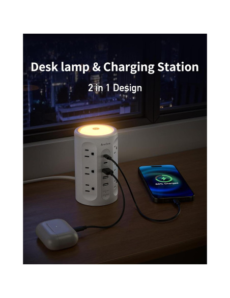 Torre de Regletas AnnTane con Luz Nocturna y 12 Salidas AC/USB