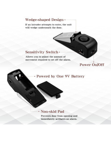 Alarma de Tope de Puerta EMDMAK 120DB - Paquete de 2 Negro