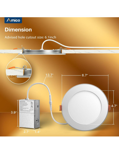 Amico Luz de Techo LED Empotrada 12W 1100LM 12 Piezas
