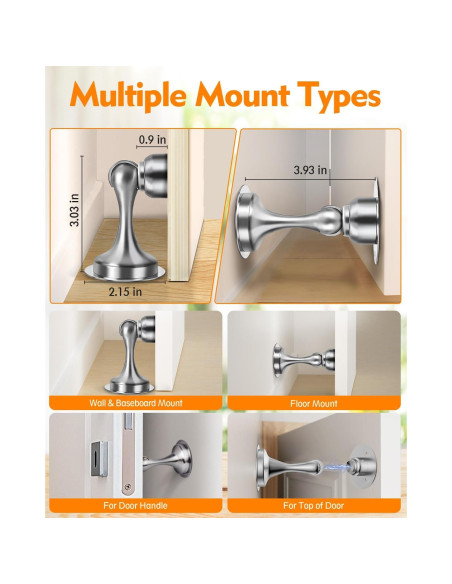 Topes de puerta magnéticos WINONLY, acero inoxidable, 2 unidades