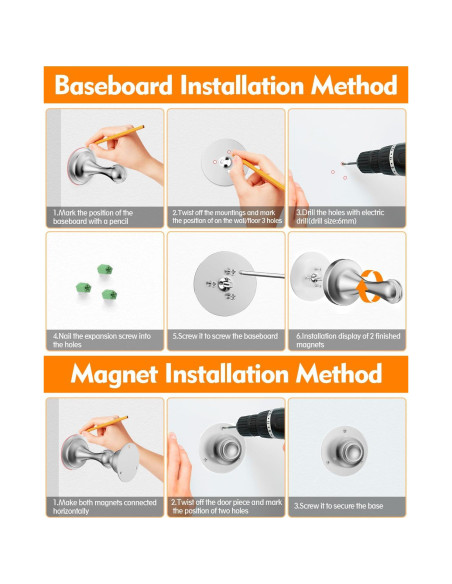Topes de puerta magnéticos WINONLY, acero inoxidable, 2 unidades