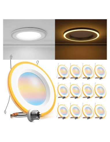 Sunco 12 Luces LED Empotradas 6" con Luz Nocturna 13W 1200LM