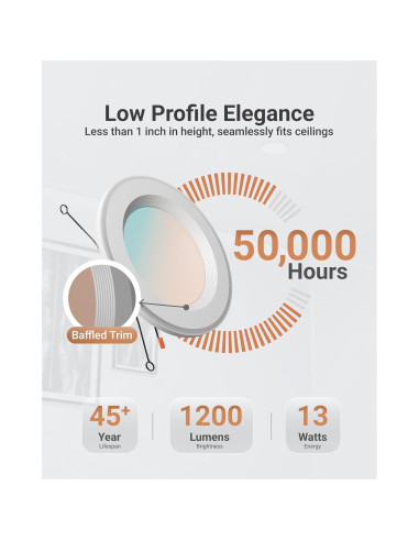 Sunco 12 Luces LED Empotradas 6" con Luz Nocturna 13W 1200LM