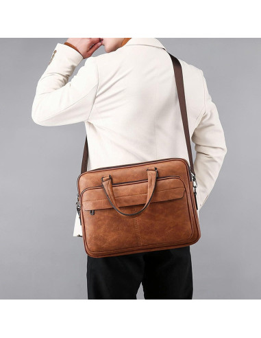 Bolsa de Laptop JINGTIANCD Caqui 16.1" Cuero Premium