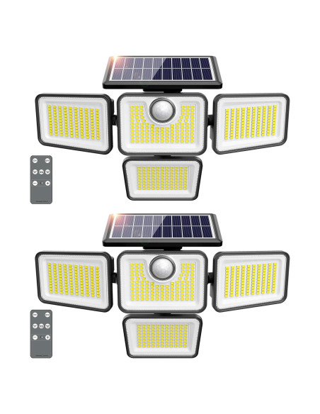 Luces Solares Exteriores 3000LM Omibee, 4 Cabezas Ajustables Luces Solares Exteriores 3000LM Omibee, 4 Cabezas Ajustables