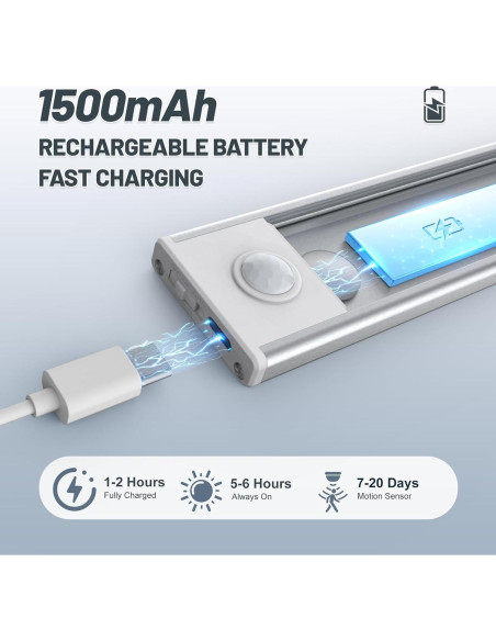 Paquete de 6 luces LED recargables EVERDOSS 20.32 cm con sensor Paquete de 6 luces LED recargables EVERDOSS 20.32 cm con sensor