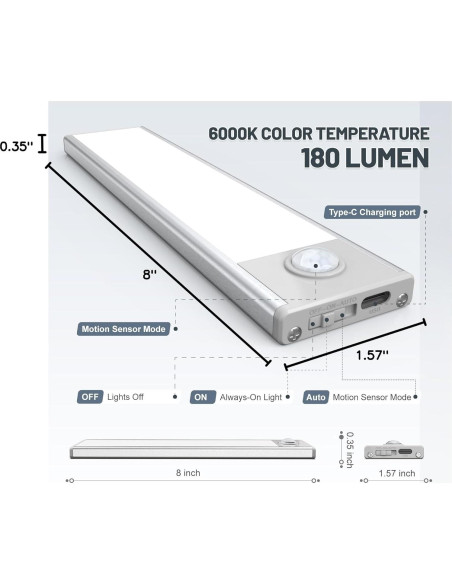 Paquete de 6 luces LED recargables EVERDOSS 20.32 cm con sensor Paquete de 6 luces LED recargables EVERDOSS 20.32 cm con sensor