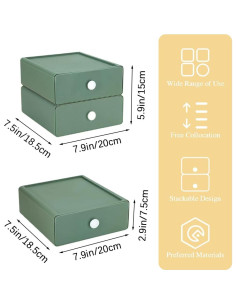 Organizador de Escritorio DIBALIYI 2 Cajones Plástico Verde 2