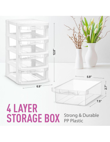 Organizador de Escritorio Apilable Tribello 4 Cajones Blanco