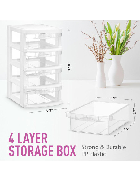 Organizador de Escritorio Apilable Tribello 4 Cajones Blanco