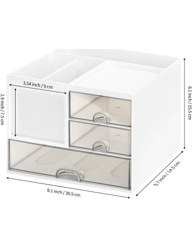 Organizador de Escritorio LETURE Blanco con 3 Cajones y 8 Compartimentos