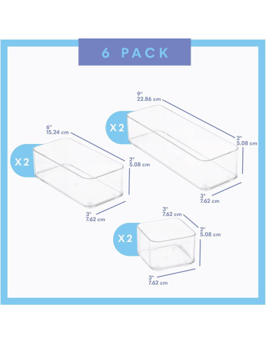 Organizadores de Cajones de Plástico Transparente Primebox - 6 Piezas