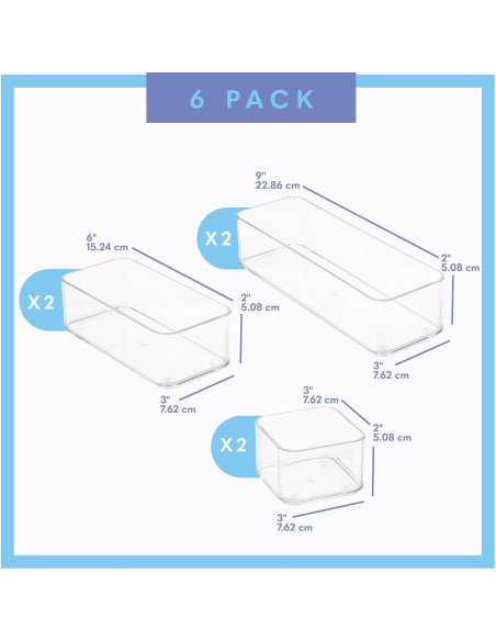 Organizadores de Cajones de Plástico Transparente Primebox - 6 Piezas Organizadores de Cajones de Plástico Transparente Primebox - 6 Piezas
