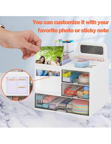 Organizador de Escritorio LETURE Blanco con 3 Cajones y 8 Compartimentos