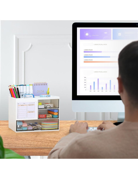Organizador de Escritorio LETURE Blanco con 3 Cajones y 8 Compartimentos