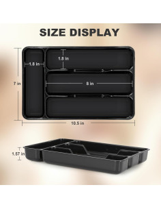 Organizador de Cajones RQF para Cubiertos Negro 4 Compartimentos 2