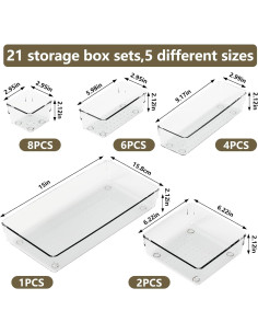 Juego de organizadores de cajones Maxset 21 piezas transparentes 2